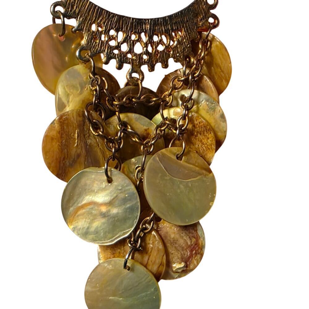 Natural Shell Chandelier Earrings Filigree Dangle Boho Statement Gold Tone 163 - Picture 5 of 8